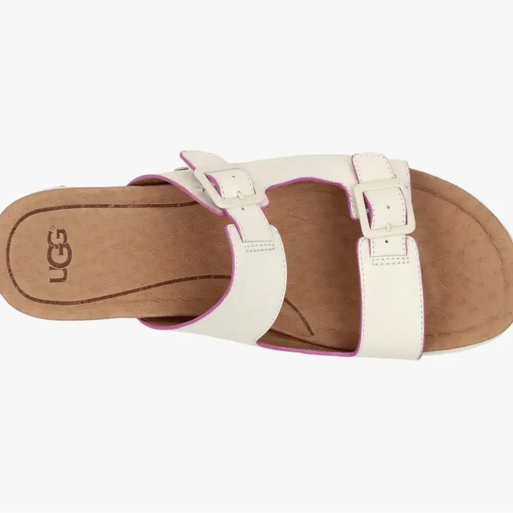 UGG Hanneli Leather Slide Platform Sandals - White Adjustable Straps - SZ 11
